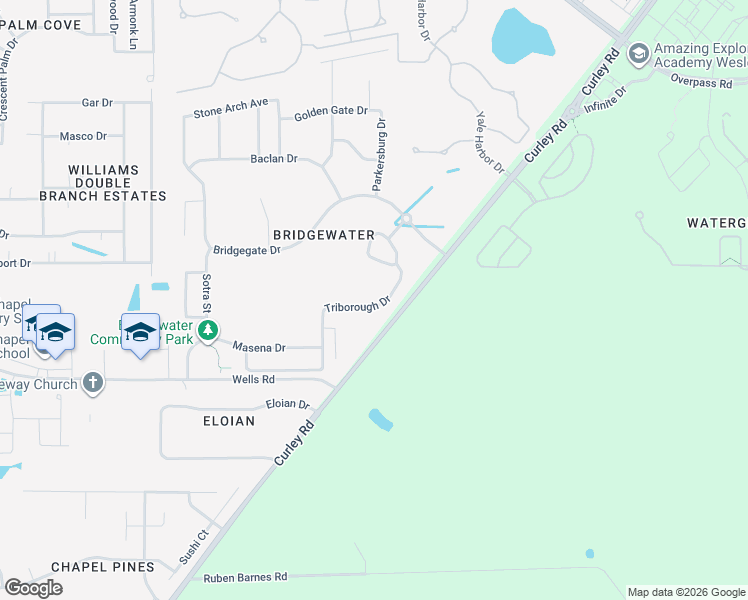 map of restaurants, bars, coffee shops, grocery stores, and more near 31405 Triborough Drive in Wesley Chapel
