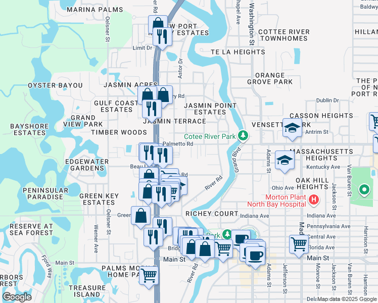 map of restaurants, bars, coffee shops, grocery stores, and more near 6923 Julia Court in New Port Richey