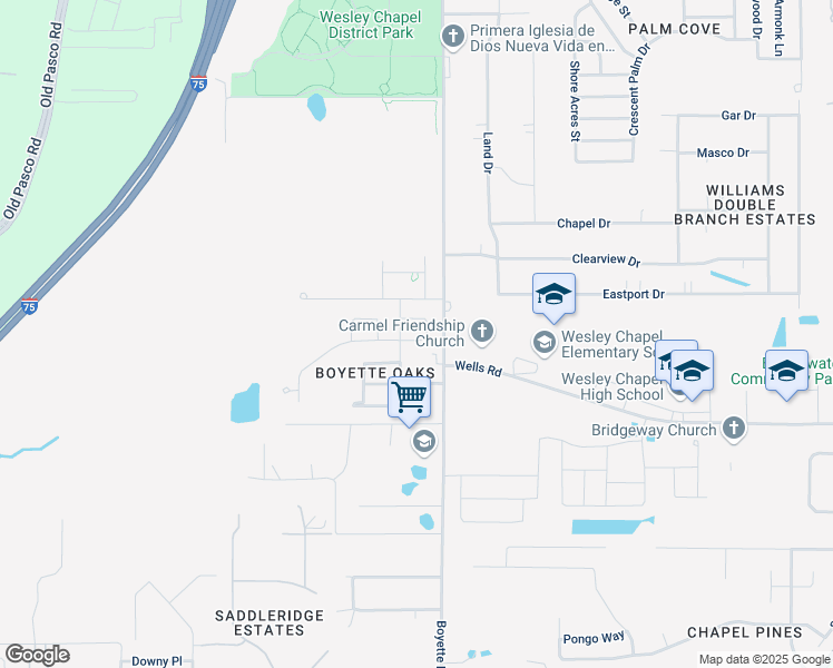 map of restaurants, bars, coffee shops, grocery stores, and more near 29949 Cedar Waxwing Drive in Wesley Chapel