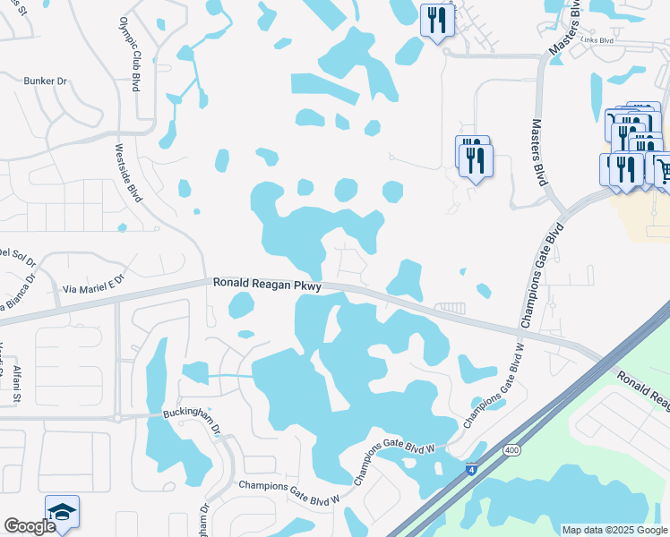 map of restaurants, bars, coffee shops, grocery stores, and more near 6207 Portofino Way in Davenport