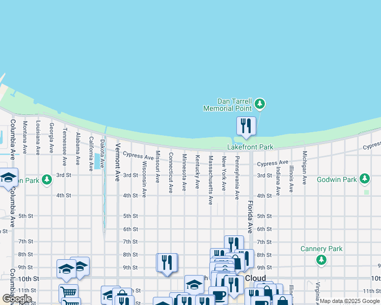 map of restaurants, bars, coffee shops, grocery stores, and more near 1509 East Lakeshore Boulevard in St. Cloud