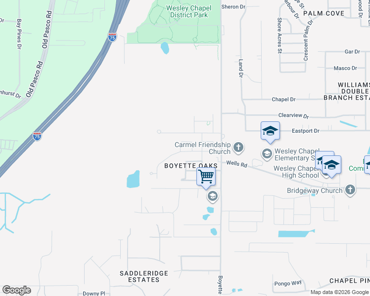 map of restaurants, bars, coffee shops, grocery stores, and more near 29803 Cedar Waxwing Drive in Wesley Chapel