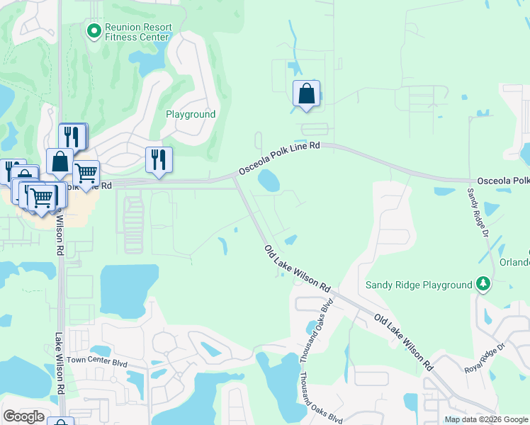 map of restaurants, bars, coffee shops, grocery stores, and more near 152 Hummingbird Pass in Davenport
