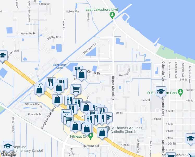 map of restaurants, bars, coffee shops, grocery stores, and more near 3960 Pemberly Pines Circle in Saint Cloud