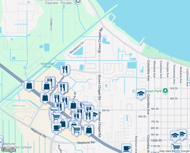 map of restaurants, bars, coffee shops, grocery stores, and more near 233 Pine Valley Road in St. Cloud