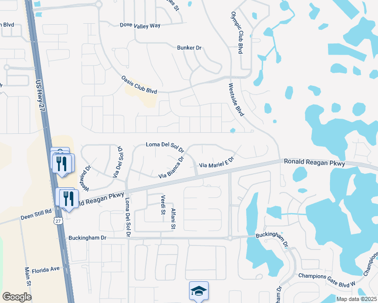 map of restaurants, bars, coffee shops, grocery stores, and more near 541 Loma Del Sol Drive in Davenport