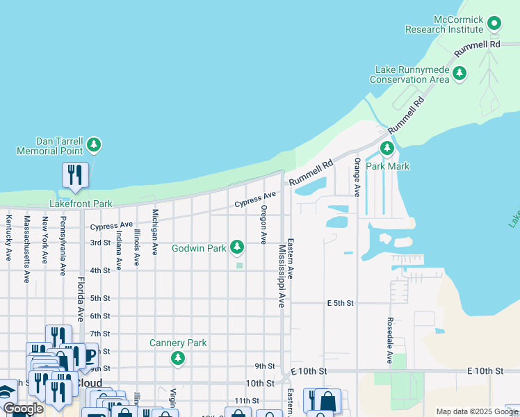 map of restaurants, bars, coffee shops, grocery stores, and more near 112 Oregon Avenue in Saint Cloud
