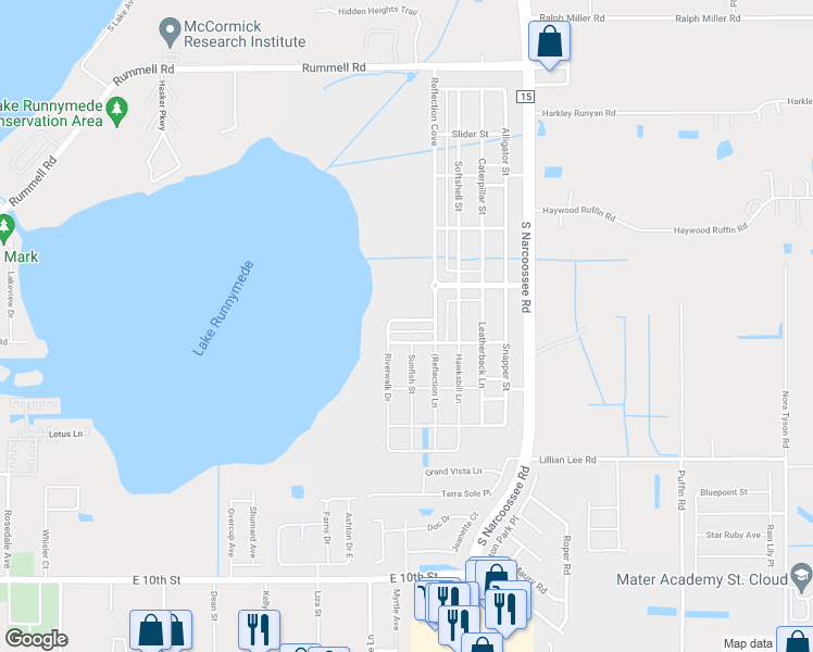 map of restaurants, bars, coffee shops, grocery stores, and more near 4824 Riverwalk Drive in St. Cloud