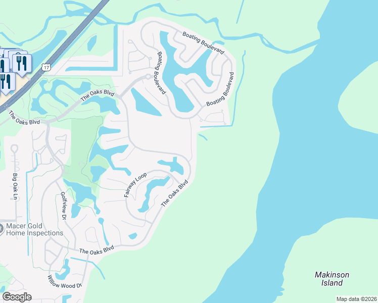 map of restaurants, bars, coffee shops, grocery stores, and more near 1712 Brassie Court in Kissimmee