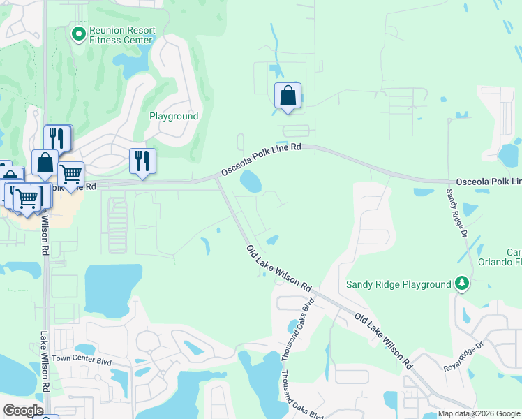 map of restaurants, bars, coffee shops, grocery stores, and more near 152 Hummingbird Pass in Davenport