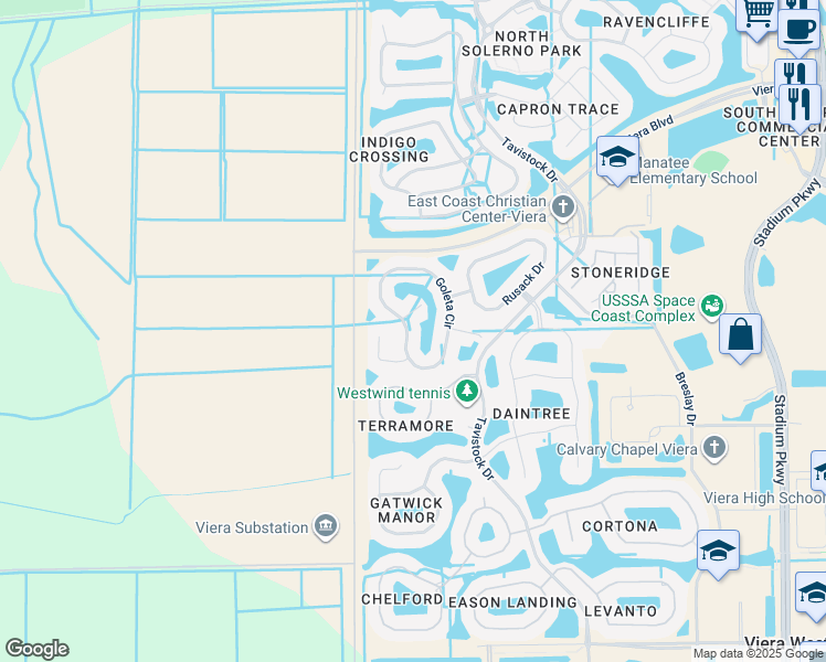 map of restaurants, bars, coffee shops, grocery stores, and more near 6023 Goleta Circle in Melbourne