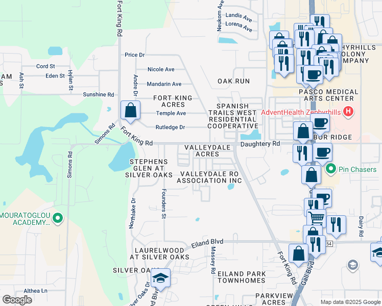 map of restaurants, bars, coffee shops, grocery stores, and more near 6929 Lum Drive in Zephyrhills