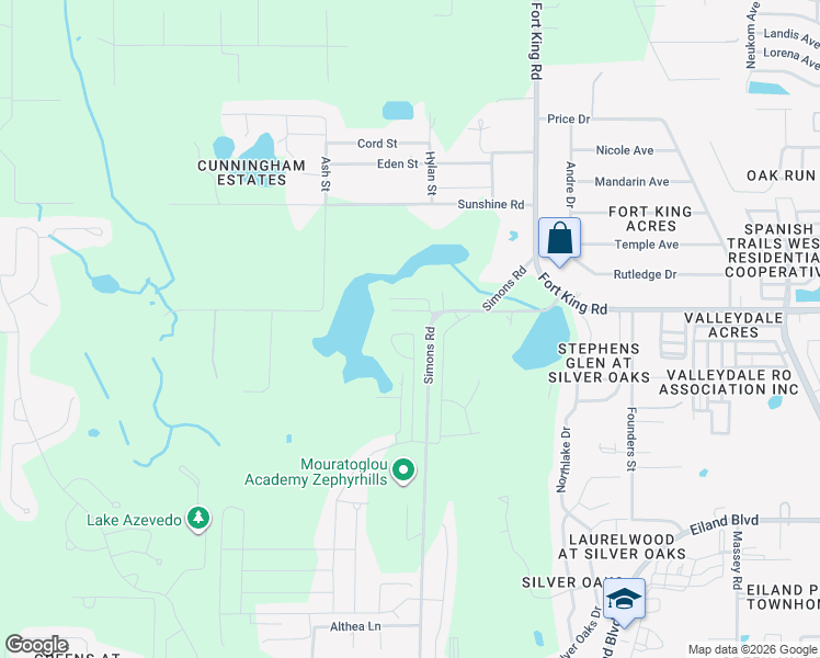 map of restaurants, bars, coffee shops, grocery stores, and more near 6941 Simons Road in Zephyrhills