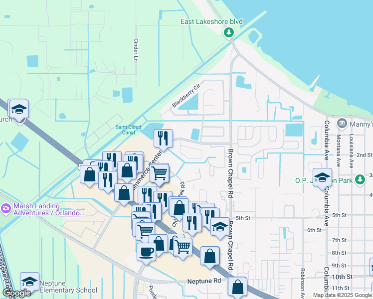 map of restaurants, bars, coffee shops, grocery stores, and more near 3914 Pemberly Pines Circle in Saint Cloud