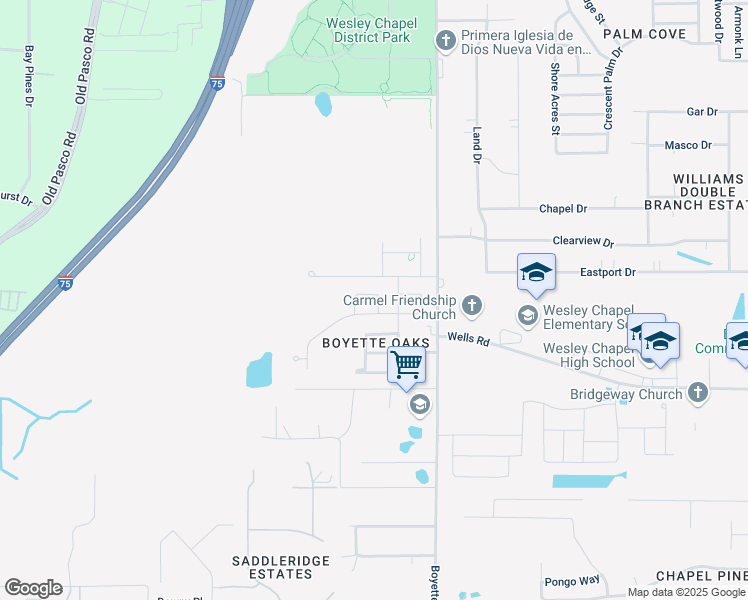 map of restaurants, bars, coffee shops, grocery stores, and more near 6944 Gray Catbird Loop in Wesley Chapel