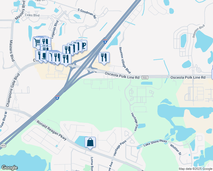 map of restaurants, bars, coffee shops, grocery stores, and more near Kemp Road in Davenport