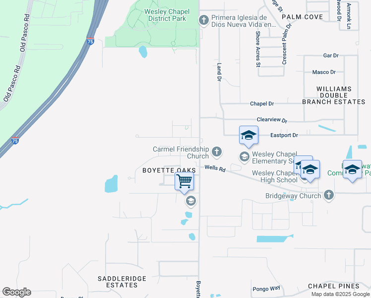 map of restaurants, bars, coffee shops, grocery stores, and more near 29949 Cedar Waxwing Drive in Wesley Chapel