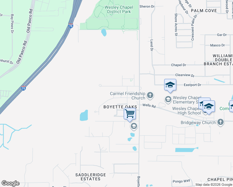 map of restaurants, bars, coffee shops, grocery stores, and more near 6932 Gray Catbird Loop in Wesley Chapel