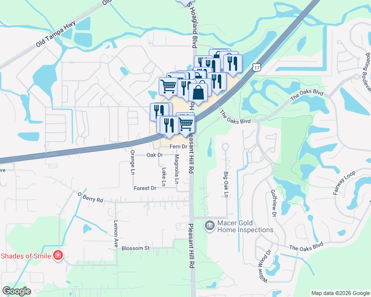 map of restaurants, bars, coffee shops, grocery stores, and more near 3310 Fern Drive in Kissimmee