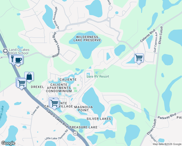 map of restaurants, bars, coffee shops, grocery stores, and more near 6902 Amanda Vista Circle in Land O' Lakes