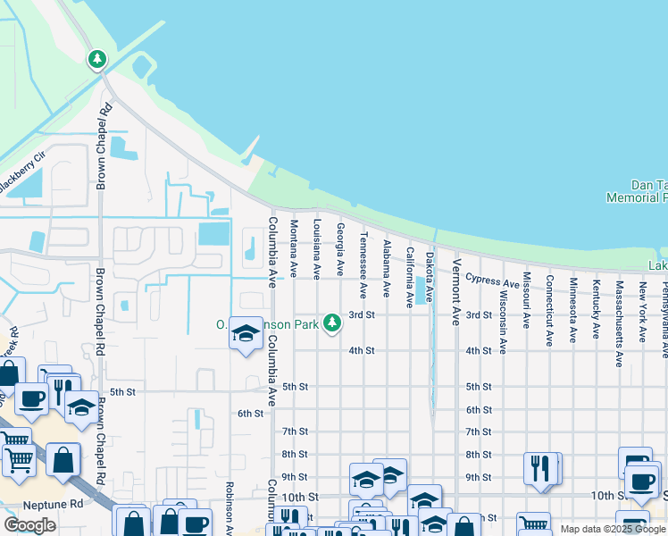 map of restaurants, bars, coffee shops, grocery stores, and more near 130 Georgia Avenue in St. Cloud