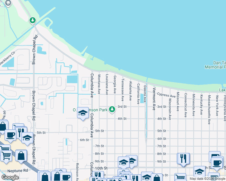map of restaurants, bars, coffee shops, grocery stores, and more near 130 Georgia Avenue in St. Cloud