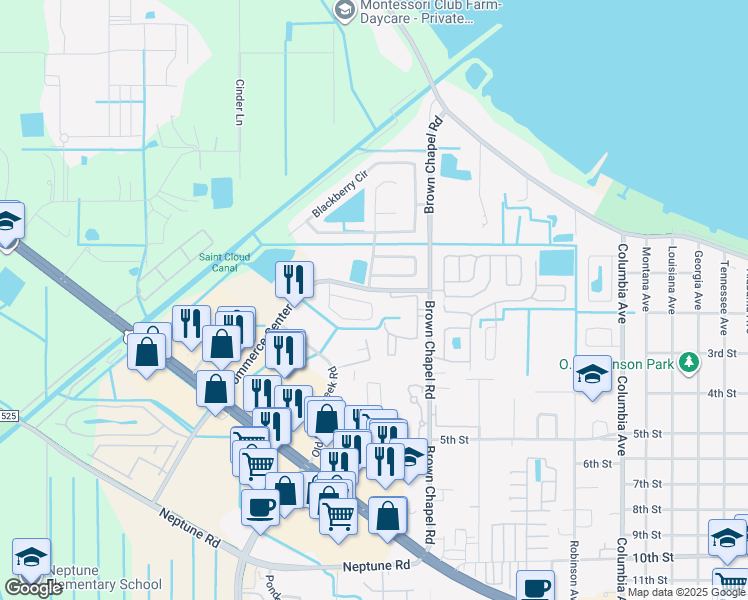 map of restaurants, bars, coffee shops, grocery stores, and more near 3949 Pemberly Pines Circle in St. Cloud