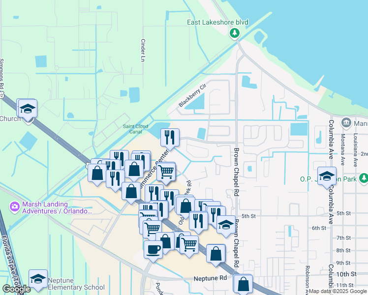 map of restaurants, bars, coffee shops, grocery stores, and more near 4053 Pemberly Pines Circle in Saint Cloud