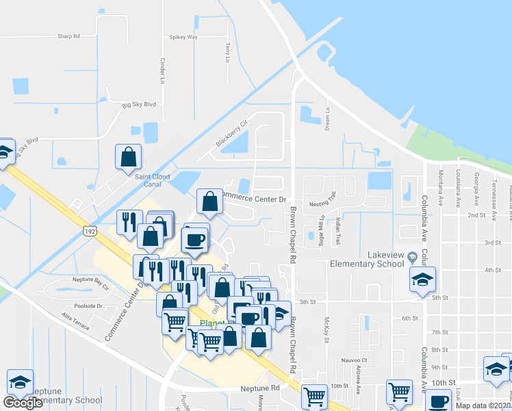 map of restaurants, bars, coffee shops, grocery stores, and more near 3953 Pemberly Pines Circle in St. Cloud