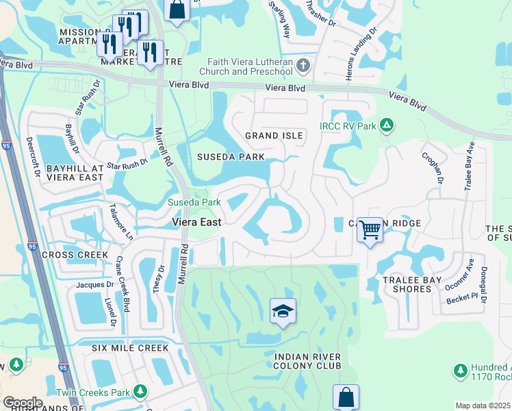 map of restaurants, bars, coffee shops, grocery stores, and more near 1446 Grand Isle Boulevard in Melbourne