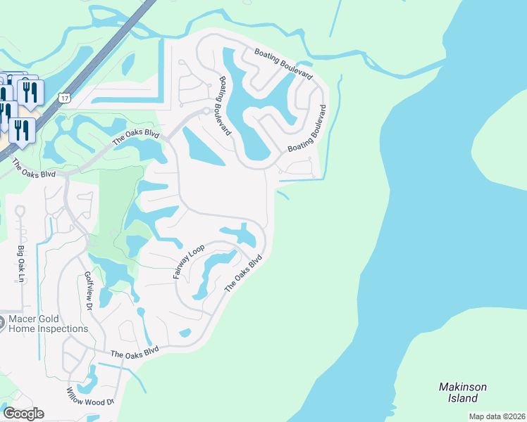 map of restaurants, bars, coffee shops, grocery stores, and more near 1712 Brassie Court in Kissimmee