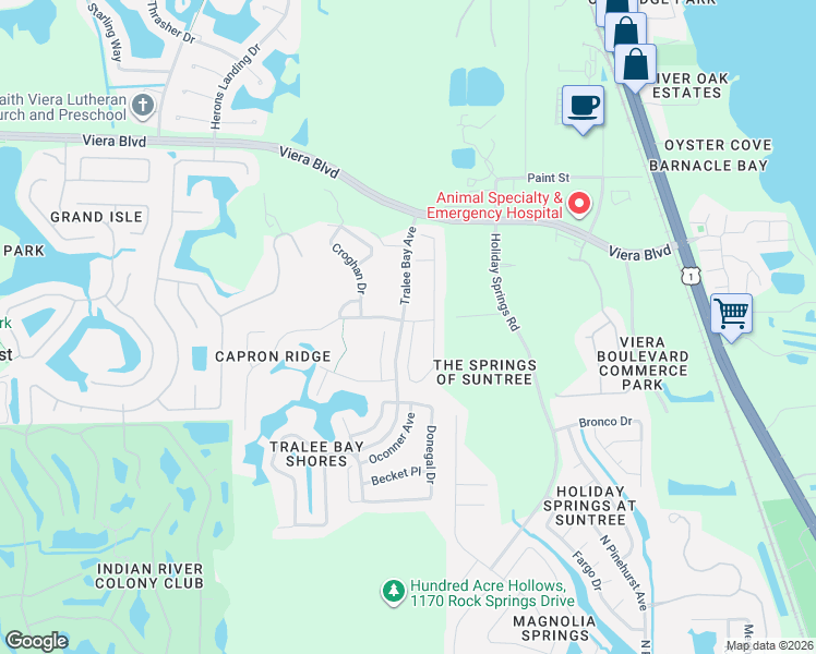 map of restaurants, bars, coffee shops, grocery stores, and more near 1418 Tullagee Avenue in Melbourne