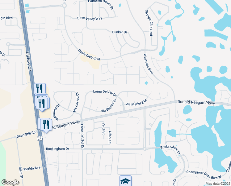 map of restaurants, bars, coffee shops, grocery stores, and more near 541 Loma Del Sol Drive in Davenport