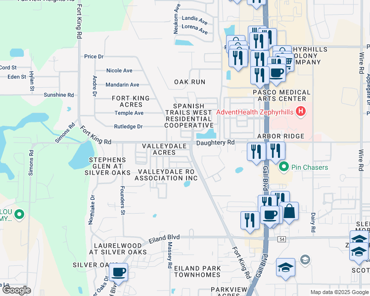 map of restaurants, bars, coffee shops, grocery stores, and more near 37522 Attica Avenue in Zephyrhills
