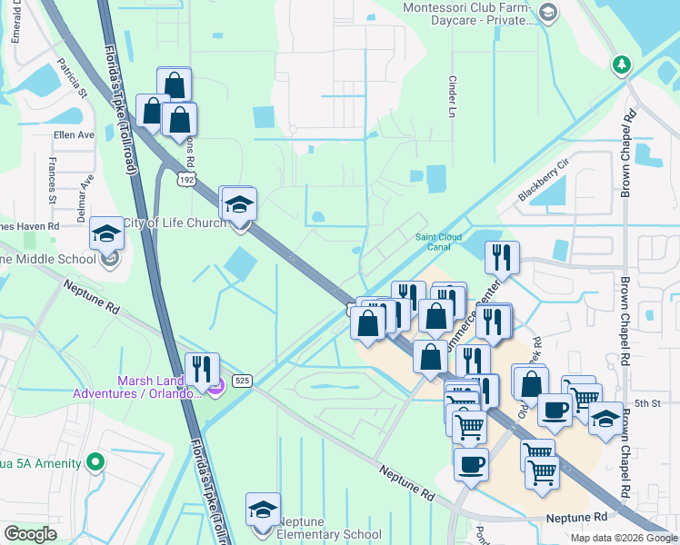 map of restaurants, bars, coffee shops, grocery stores, and more near 2975 East Irlo Bronson Memorial Highway in Kissimmee