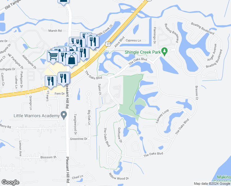 map of restaurants, bars, coffee shops, grocery stores, and more near 2812 Osprey Cove Place in Kissimmee