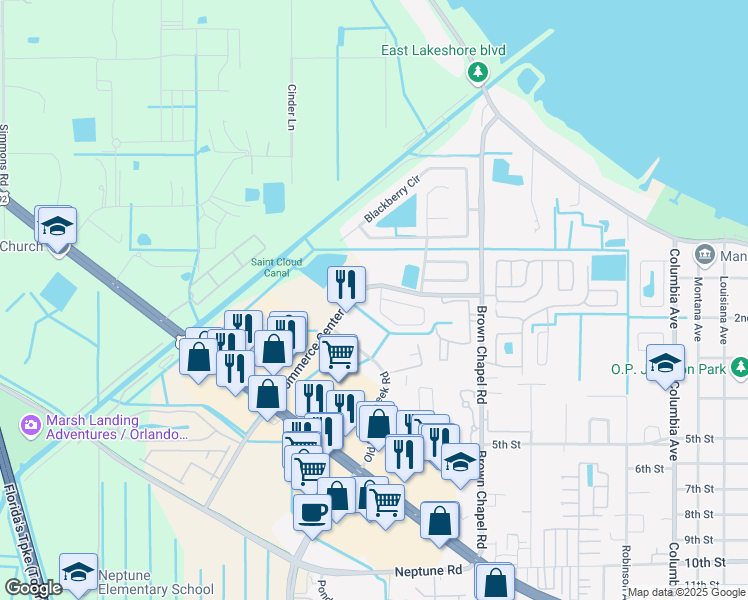 map of restaurants, bars, coffee shops, grocery stores, and more near 4059 Pemberly Pines Circle in Saint Cloud