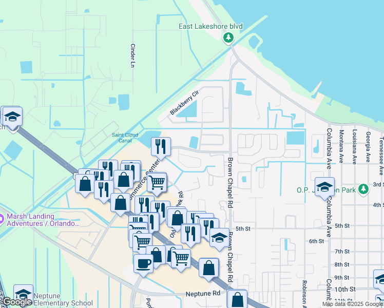 map of restaurants, bars, coffee shops, grocery stores, and more near 3929 Pemberly Pines Circle in Saint Cloud