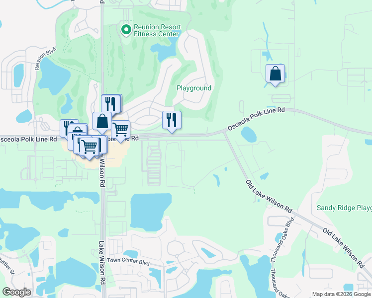 map of restaurants, bars, coffee shops, grocery stores, and more near County Road 532 in Davenport