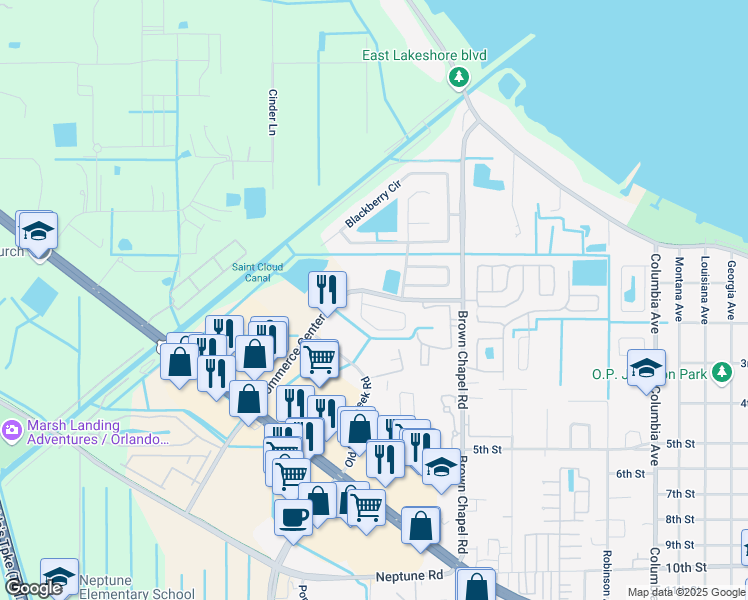 map of restaurants, bars, coffee shops, grocery stores, and more near 3911 Pemberly Pines Circle in Saint Cloud