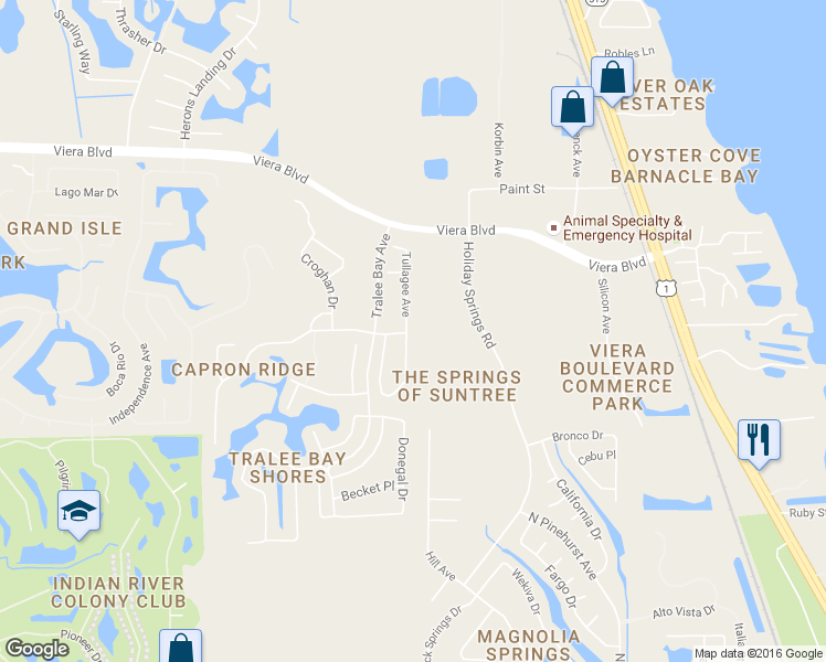 map of restaurants, bars, coffee shops, grocery stores, and more near 1719 Tullagee Avenue in Melbourne