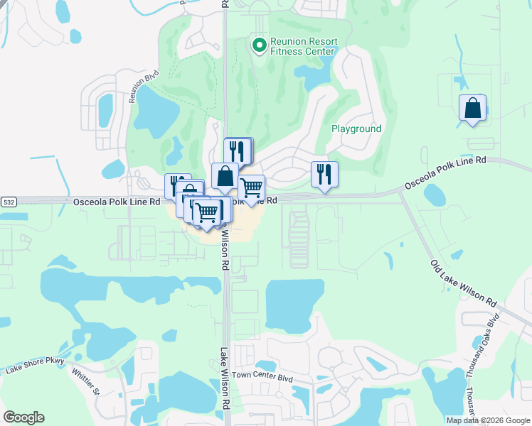 map of restaurants, bars, coffee shops, grocery stores, and more near 98-100 Mouse Mountain Drive in Davenport