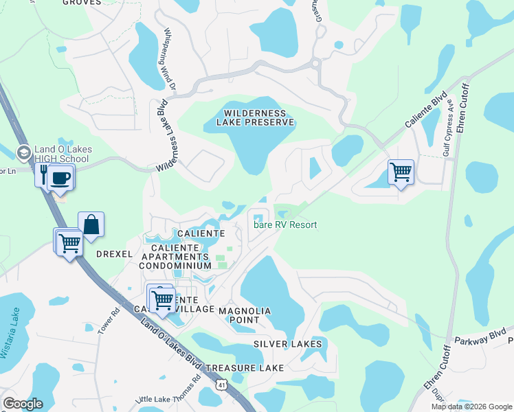 map of restaurants, bars, coffee shops, grocery stores, and more near 6902 Amanda Vista Circle in Land O' Lakes