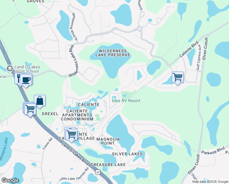 map of restaurants, bars, coffee shops, grocery stores, and more near 6841 Amanda Vista Circle in Land O' Lakes