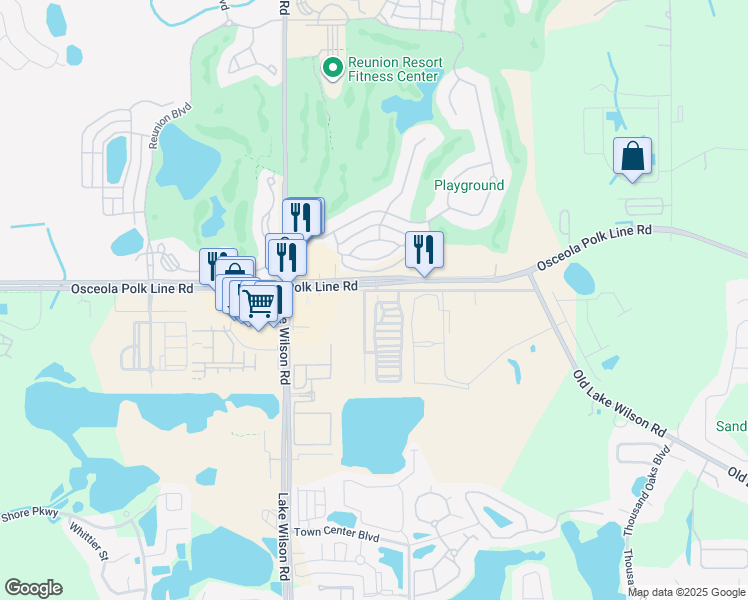 map of restaurants, bars, coffee shops, grocery stores, and more near 69 Country Mouse Circle in Davenport