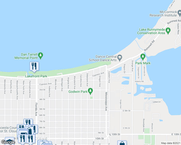 map of restaurants, bars, coffee shops, grocery stores, and more near 100 Wyoming Avenue in St. Cloud