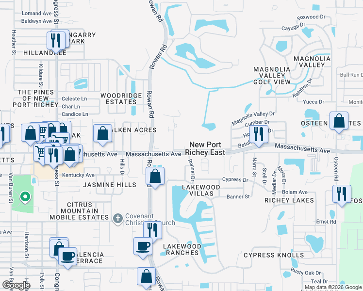 map of restaurants, bars, coffee shops, grocery stores, and more near 7040 Cognac Drive in New Port Richey