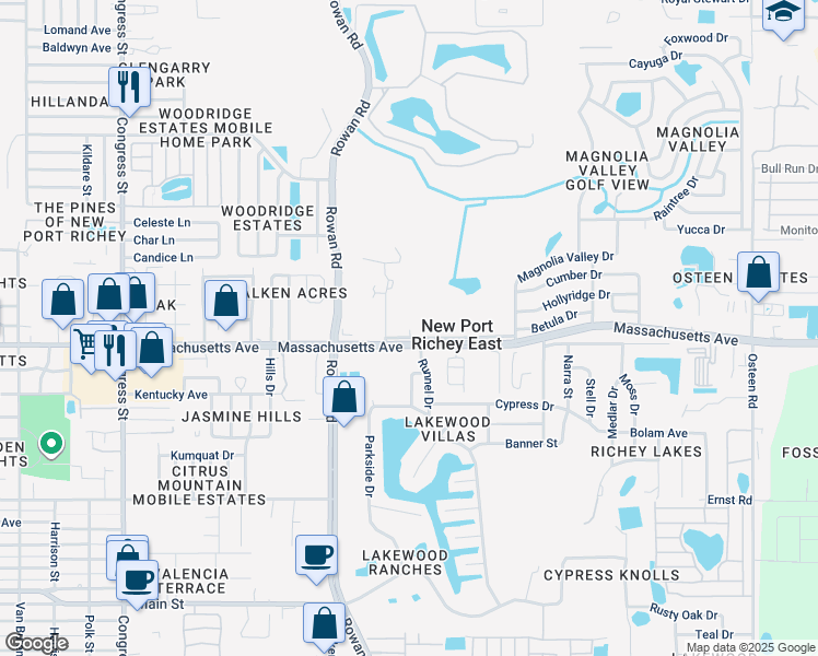 map of restaurants, bars, coffee shops, grocery stores, and more near 7040 Cognac Drive in New Port Richey