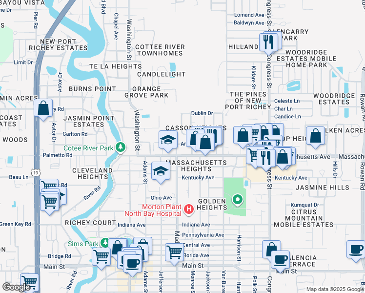 map of restaurants, bars, coffee shops, grocery stores, and more near 6032 Sheelin Drive in New Port Richey