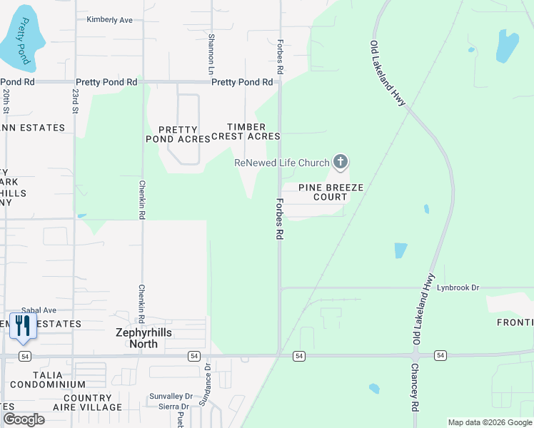 map of restaurants, bars, coffee shops, grocery stores, and more near 7051 Forbes Road in Zephyrhills